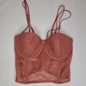Victorias Secret Very Sexy 32D Lace Corset Bustier Pink Side Zipper Strappy UW